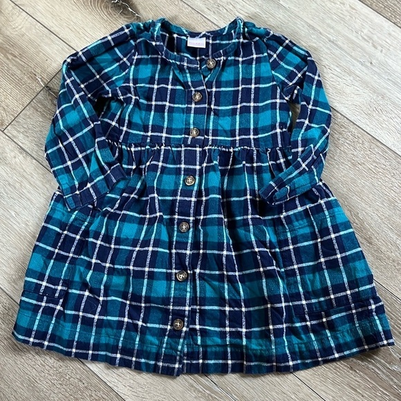 Hanna Andersson Blue Plaid Flannel Button Down Dress - Picture 1 of 5